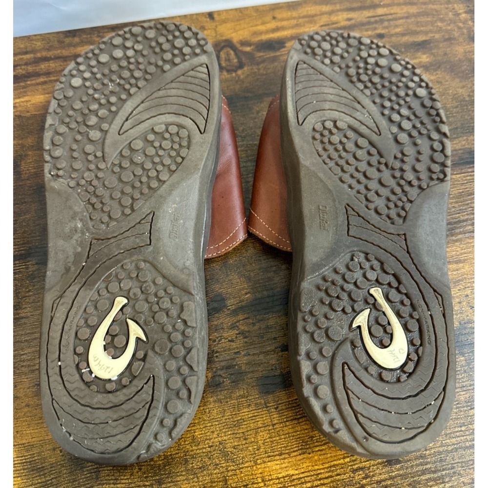 OluKai Ohana Leather Slide Mens 14 Brown Dark Wood Sandals 10137-4848 EUR 47 - Picture 13 of 14
